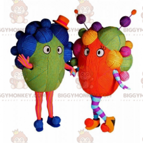 2 mascot BIGGYMONKEY™s of colorful balls of yarn –