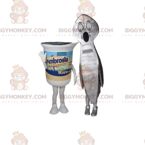 2 mascotes BIGGYMONKEY™s um iogurte e uma colher gigante –