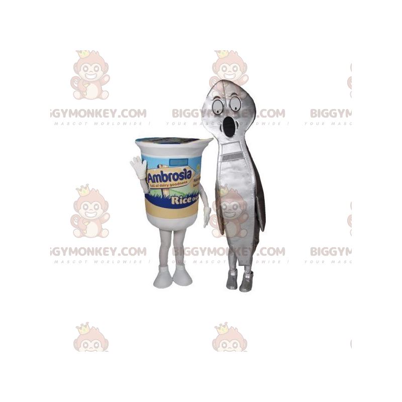 2 mascotas BIGGYMONKEY™s un yogur y una cuchara gigante -