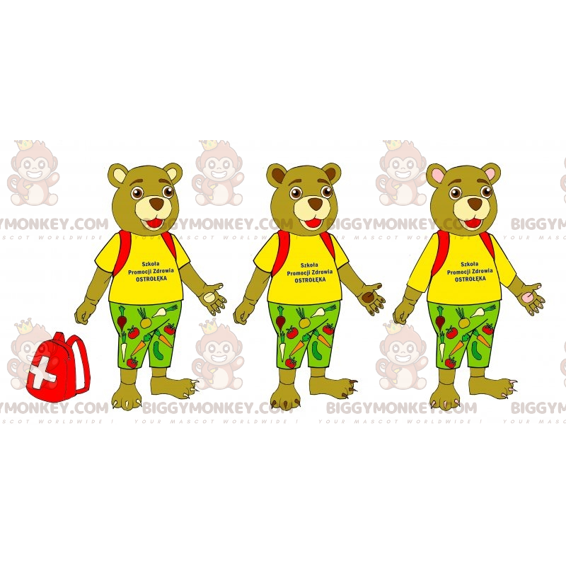 3 mascotes de urso bege do BIGGYMONKEY™ vestidos com roupas