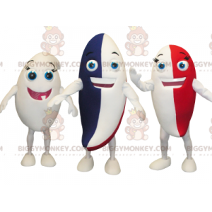 3 mascotte dei personaggi colorati di dentifricio di