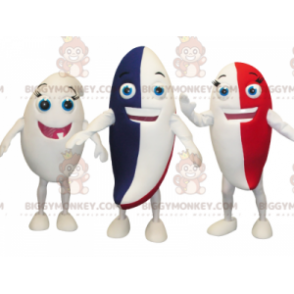 3 mascotte dei personaggi colorati di dentifricio di