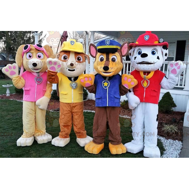 4 BIGGYMONKEY's mascotte honden een brandweerman een