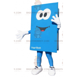 Jätteblå och vit bok BIGGYMONKEY™ maskotdräkt. bok kostym -