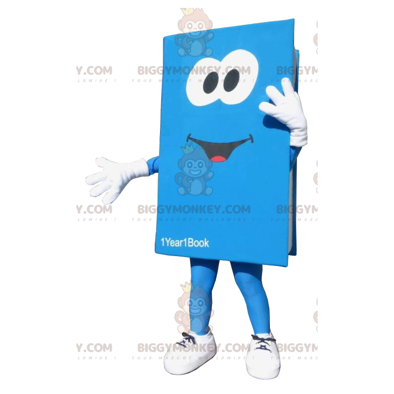 Costume da mascotte gigante BIGGYMONKEY™ libro blu e bianco.