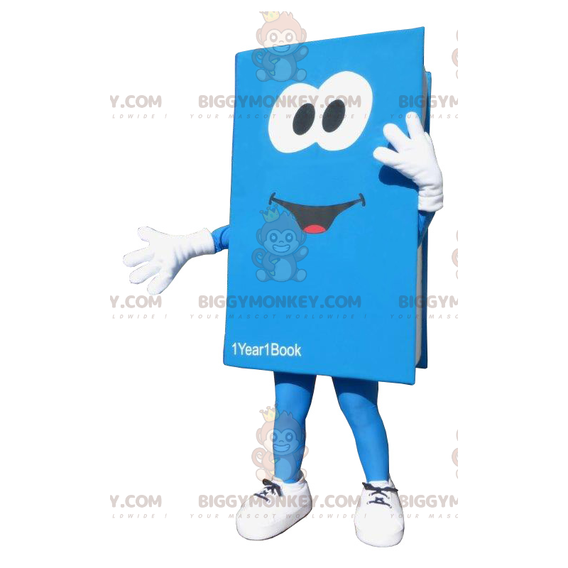 Fantasia de mascote BIGGYMONKEY™ com livro azul e branco