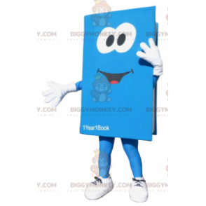 Costume da mascotte gigante BIGGYMONKEY™ libro blu e bianco.