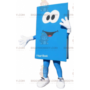 Kæmpe blå og hvid bog BIGGYMONKEY™ maskot kostume. bog kostume