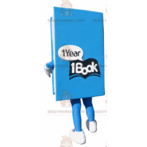Costume da mascotte gigante BIGGYMONKEY™ libro blu e bianco.