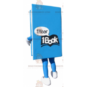 Gigantisch blauw en wit boek BIGGYMONKEY™ mascottekostuum. boek