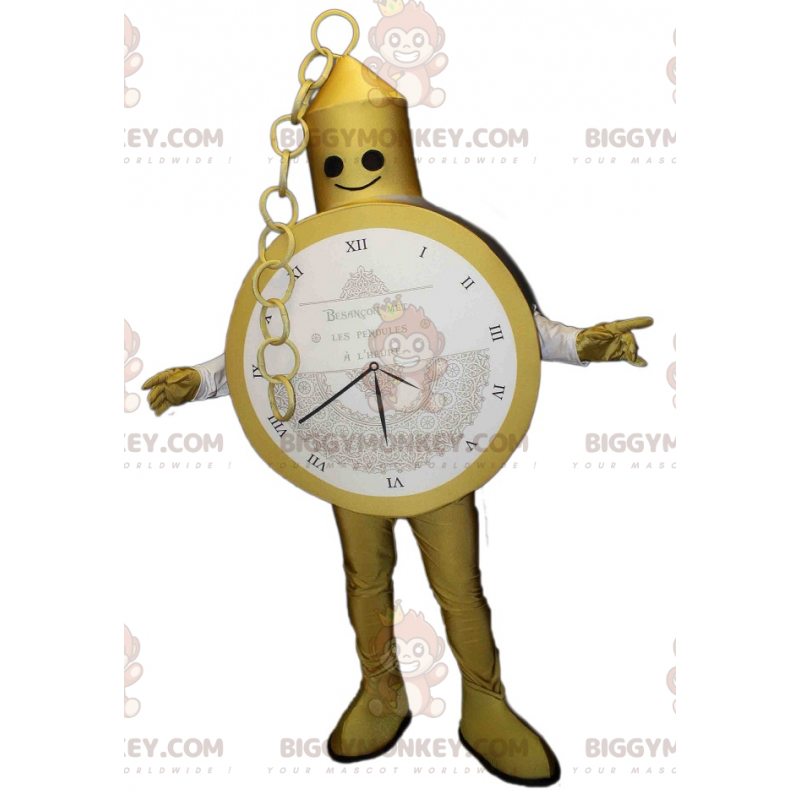 Costume de mascotte BIGGYMONKEY™ de montre gousset dorée.