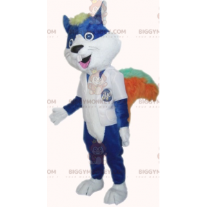 Costume mascotte BIGGYMONKEY™ gatto roditore blu denti grandi -