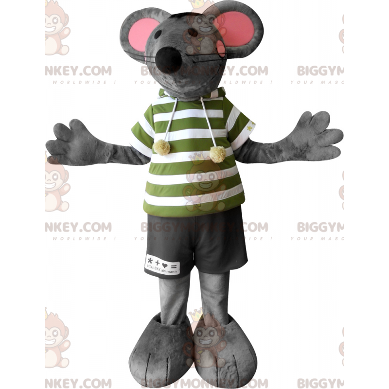 BIGGYMONKEY™ Mascottekostuum Grijze en roze muis met grote oren