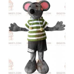 BIGGYMONKEY™ Maskotdräkt Grå och rosa mus med stora öron -