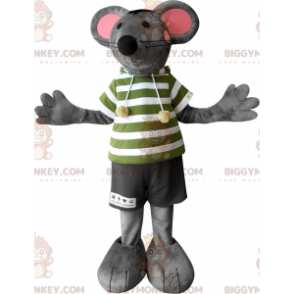 Fantasia de mascote BIGGYMONKEY™ Rato cinza e rosa com orelhas