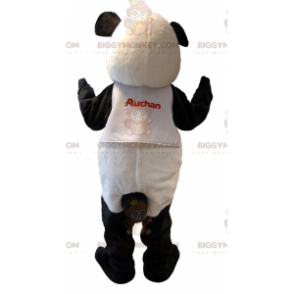 Traje de mascote de ursinho de pelúcia branco e preto