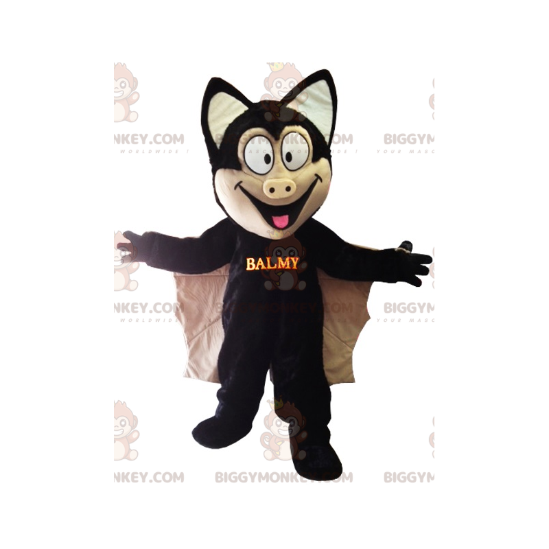 BIGGYMONKEY™ Mascot Costume of Black and Tan Bat with Big Wings