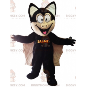 BIGGYMONKEY™ Mascot Costume of Black and Tan Bat with Big Wings