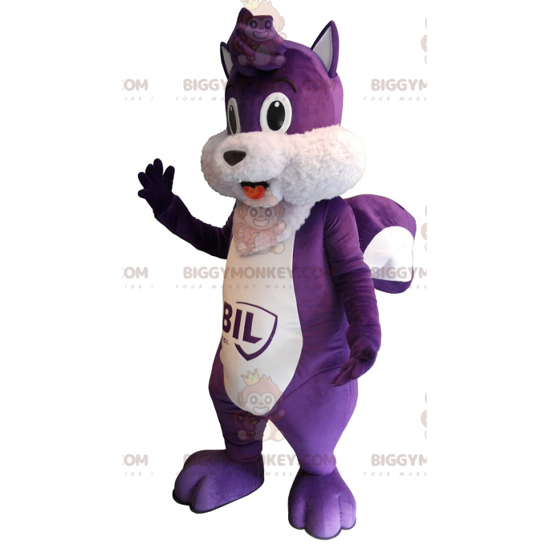 Traje de mascote de esquilo BIGGYMONKEY™ bonito e gorducho roxo