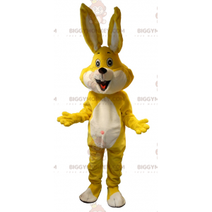 Costume de mascotte BIGGYMONKEY™ de lapin jaune et blanc.