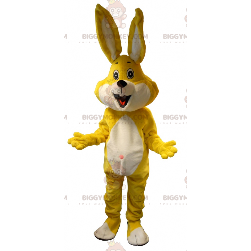 Costume de mascotte BIGGYMONKEY™ de lapin jaune et blanc.