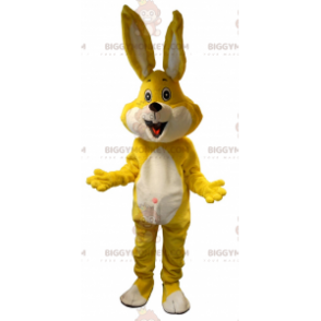 Gul och vit kanin BIGGYMONKEY™ maskotdräkt. kanin kostym -