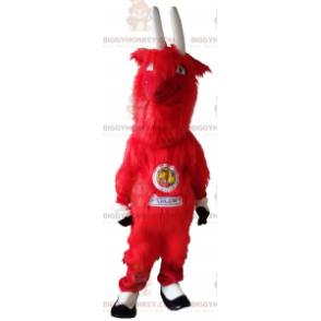BIGGYMONKEY™ Aelos Furry Red Goat With Big Horns Mascot Costume