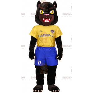 BIGGYMONKEY™ Mascot Costume of Black Tiger in Yellow and Blue
