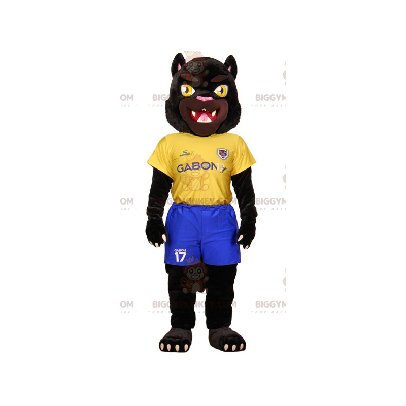 BIGGYMONKEY™ Mascot Costume of Black Tiger in Yellow and Blue