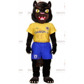 BIGGYMONKEY™ Mascot Costume of Black Tiger in Yellow and Blue