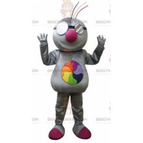 Costume da mascotte talpa grigio arcobaleno BIGGYMONKEY™ -