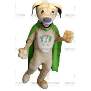 Fantasia de mascote BIGGYMONKEY™ cão bege com capa verde –