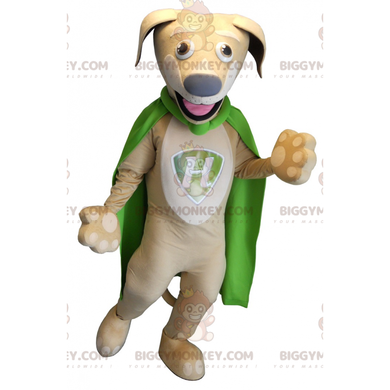 BIGGYMONKEY™ Mascot Costume Beige Dog With Green Cape –