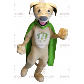 BIGGYMONKEY™ Mascottekostuum beige hond met groene cape -