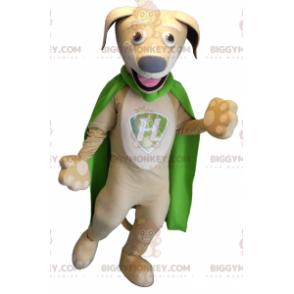 BIGGYMONKEY™ maskotdräkt Beige hund med grön udde - BiggyMonkey