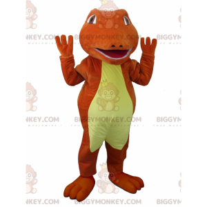 Costume de mascotte BIGGYMONKEY™ de crocodile rouge et jaune.