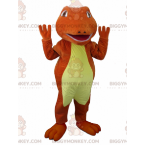 Röd och gul krokodil BIGGYMONKEY™ Maskotdräkt. Dinosaur
