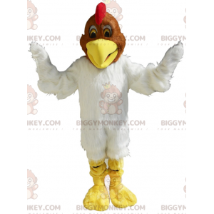 Blød og lodnet hvid og brun kylling BIGGYMONKEY™ maskotkostume