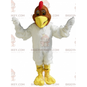 Costume mascotte BIGGYMONKEY™ pollo bianco e marrone morbido e