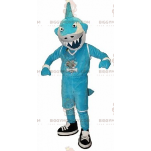 Costume de mascotte BIGGYMONKEY™ de requin bleu et blanc à