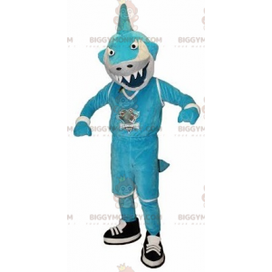 Fel uitziende blauw-witte haai BIGGYMONKEY™ mascottekostuum -
