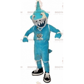 Costume de mascotte BIGGYMONKEY™ de requin bleu et blanc à