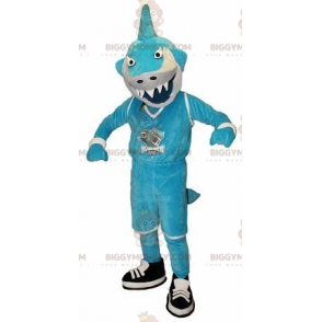 Disfraz de mascota BIGGYMONKEY™ de tiburón azul y blanco de