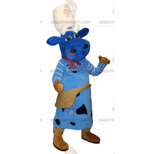 Niebieska maskotka krowa BIGGYMONKEY™ z czapką. Fabryka księcia