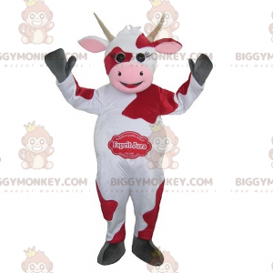 Disfraz de mascota BIGGYMONKEY™ de vaca blanca y roja. Disfraz