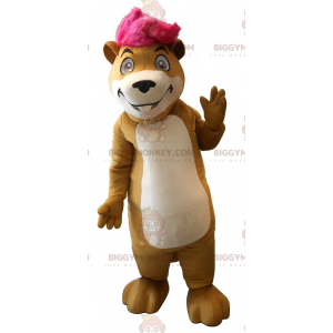Kostým křečka Groundhog BIGGYMONKEY™ maskota s růžovým knotem –