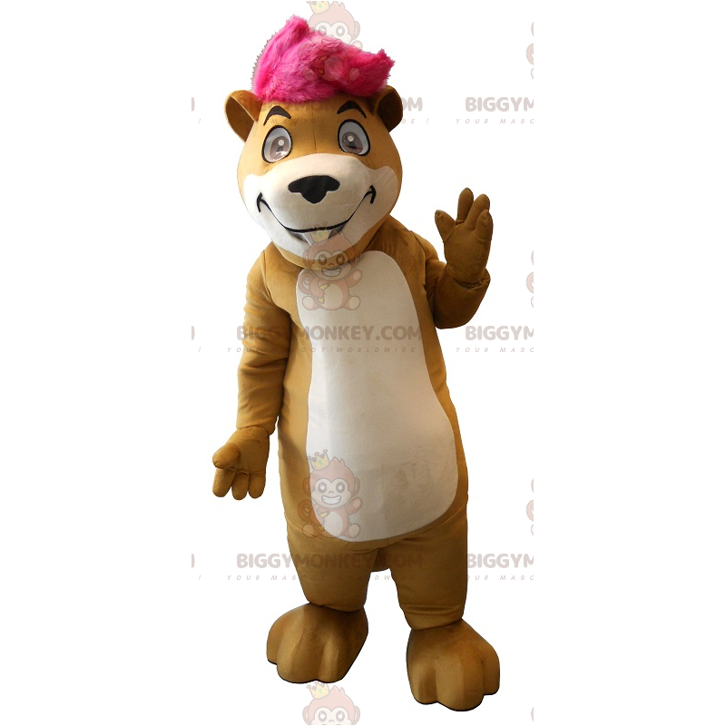 Traje de mascote BIGGYMONKEY™ de Hamster Marmota com pavio rosa