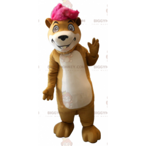 Kostým křečka Groundhog BIGGYMONKEY™ maskota s růžovým knotem –