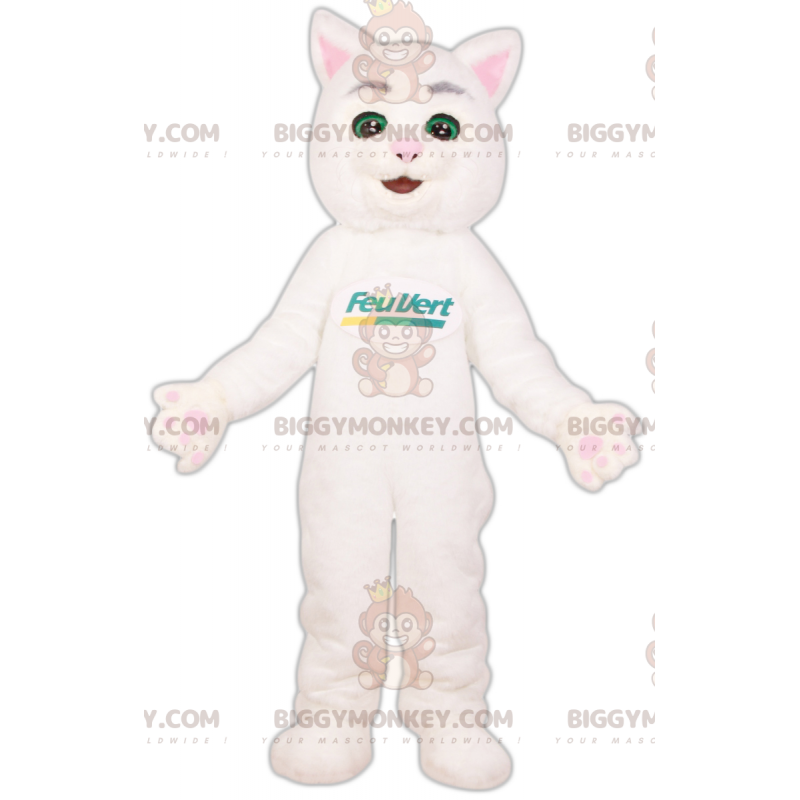 BIGGYMONKEY™ Green Fire Mascot -asu. Feu Vert Brand White Cat