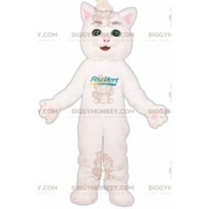 BIGGYMONKEY™ Green Fire Mascot -asu. Feu Vert Brand White Cat